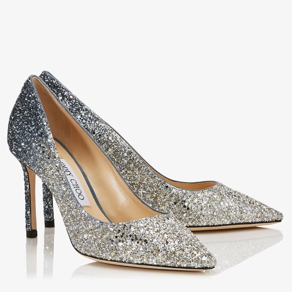 NIB Jimmy Choo Silver and Dusk Blue  Glitter Fabric Pumps Size 39 - Picture 2 of 13